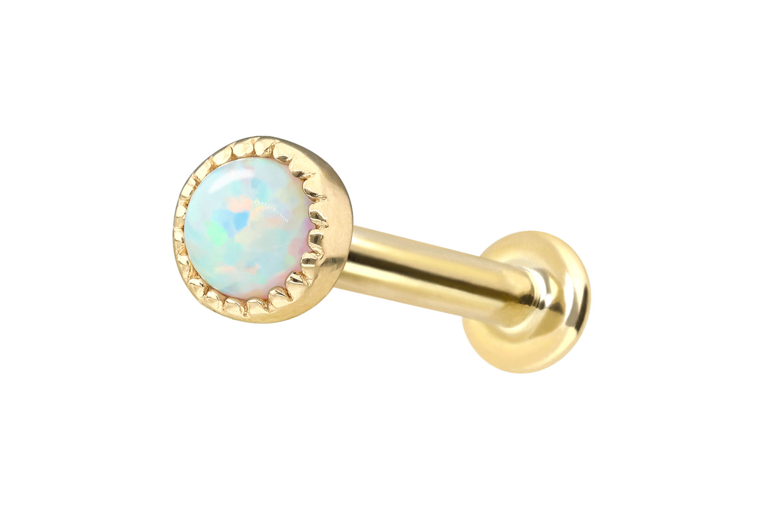 14 Karat Gold Labret Piercing mit Innengewinde SYNTHETISCHER OPAL